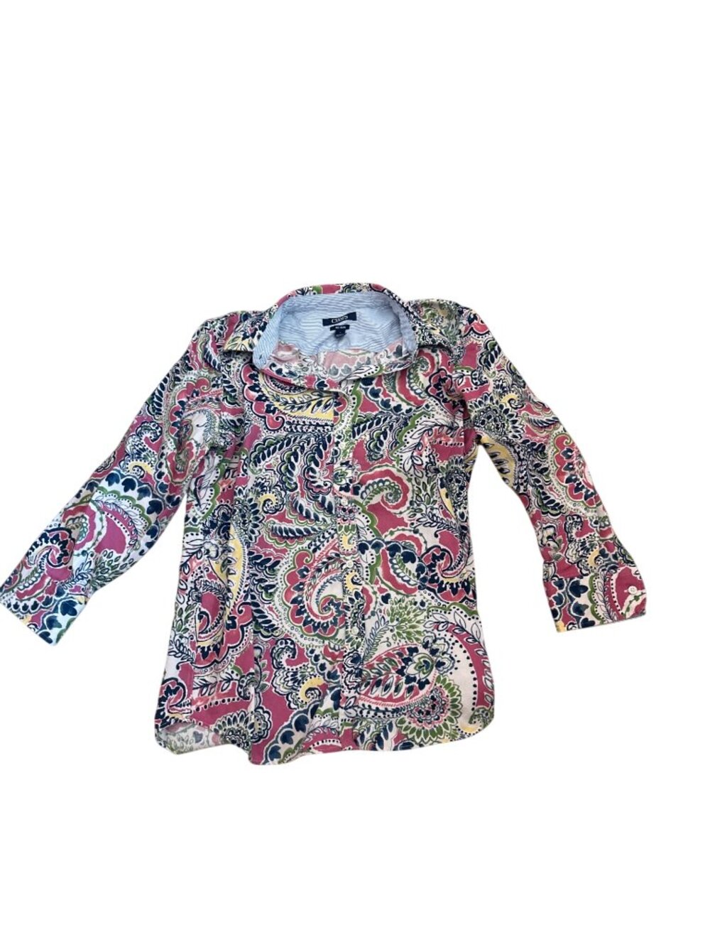 Chaps No Iron Womens Paisley Button-Up Shirt Top Size M 100% Cotton Casual Work